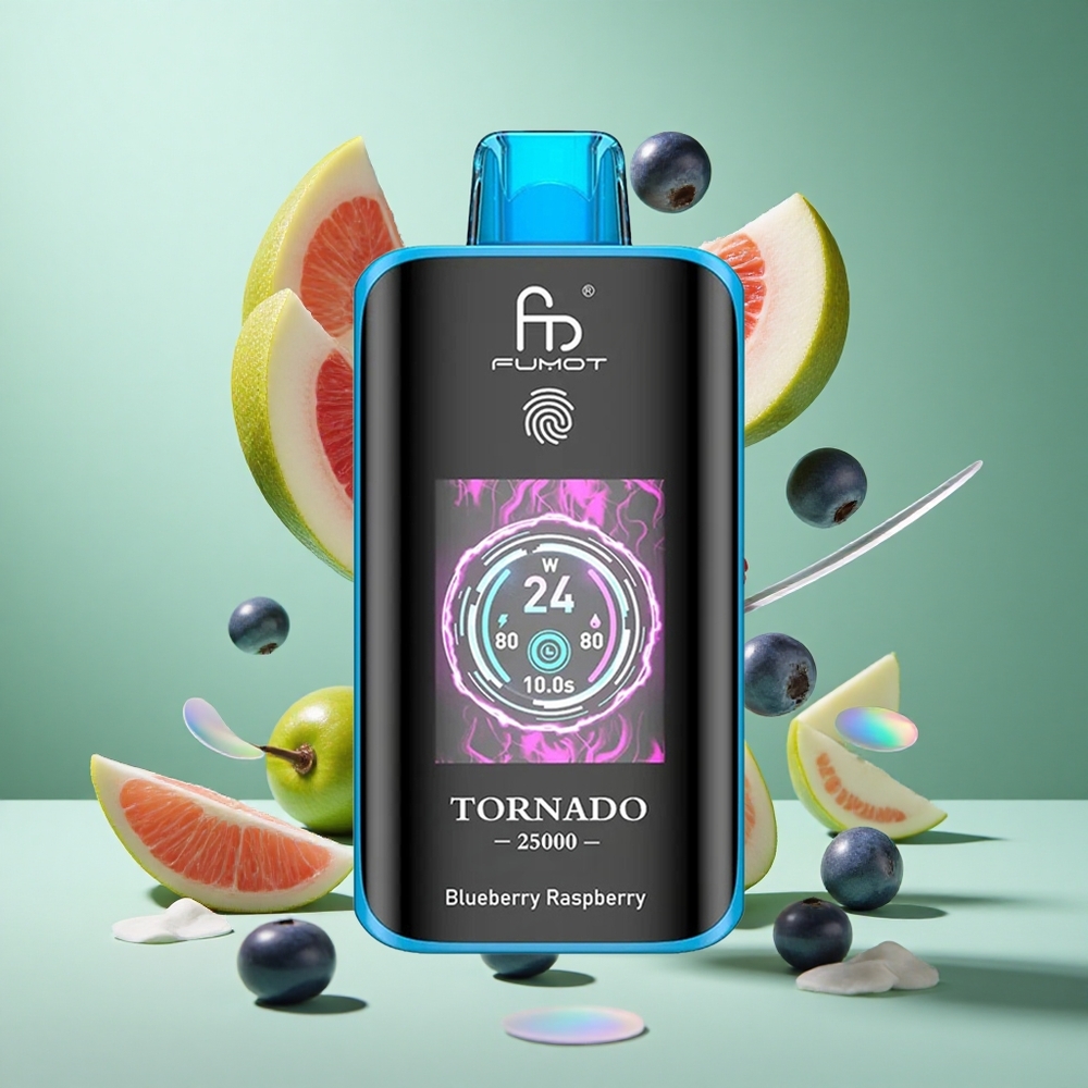 Fumot Tornado 25000 Puffs Blueberry Raspberry UK Wholesale Vapes HD Screen Type-C Charging