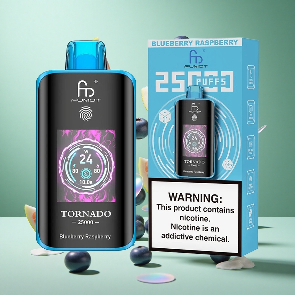 Fumot Tornado 25000 Puffs Blueberry Raspberry UK Wholesale Vapes HD Screen Type-C Charging