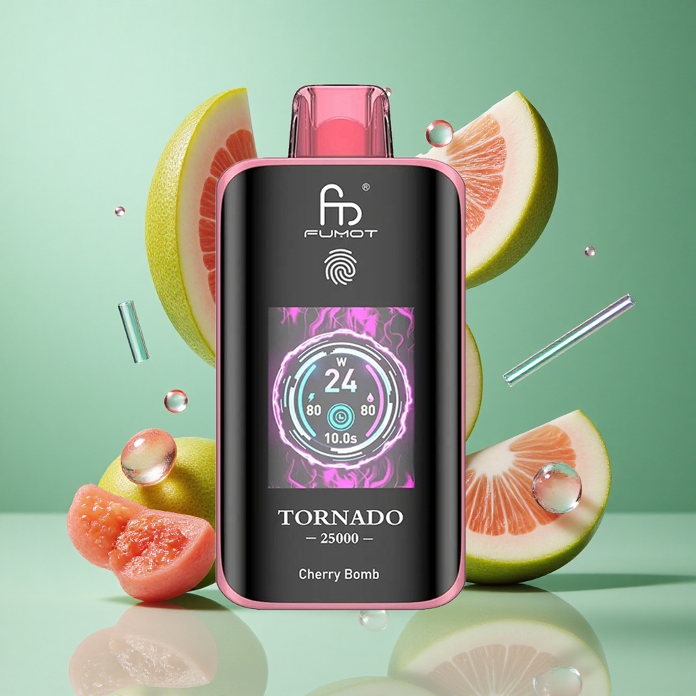 Fumot Tornado 25000 Puffs Cherry Bomb UK wholesale vapes HD Screen Type-C Charging