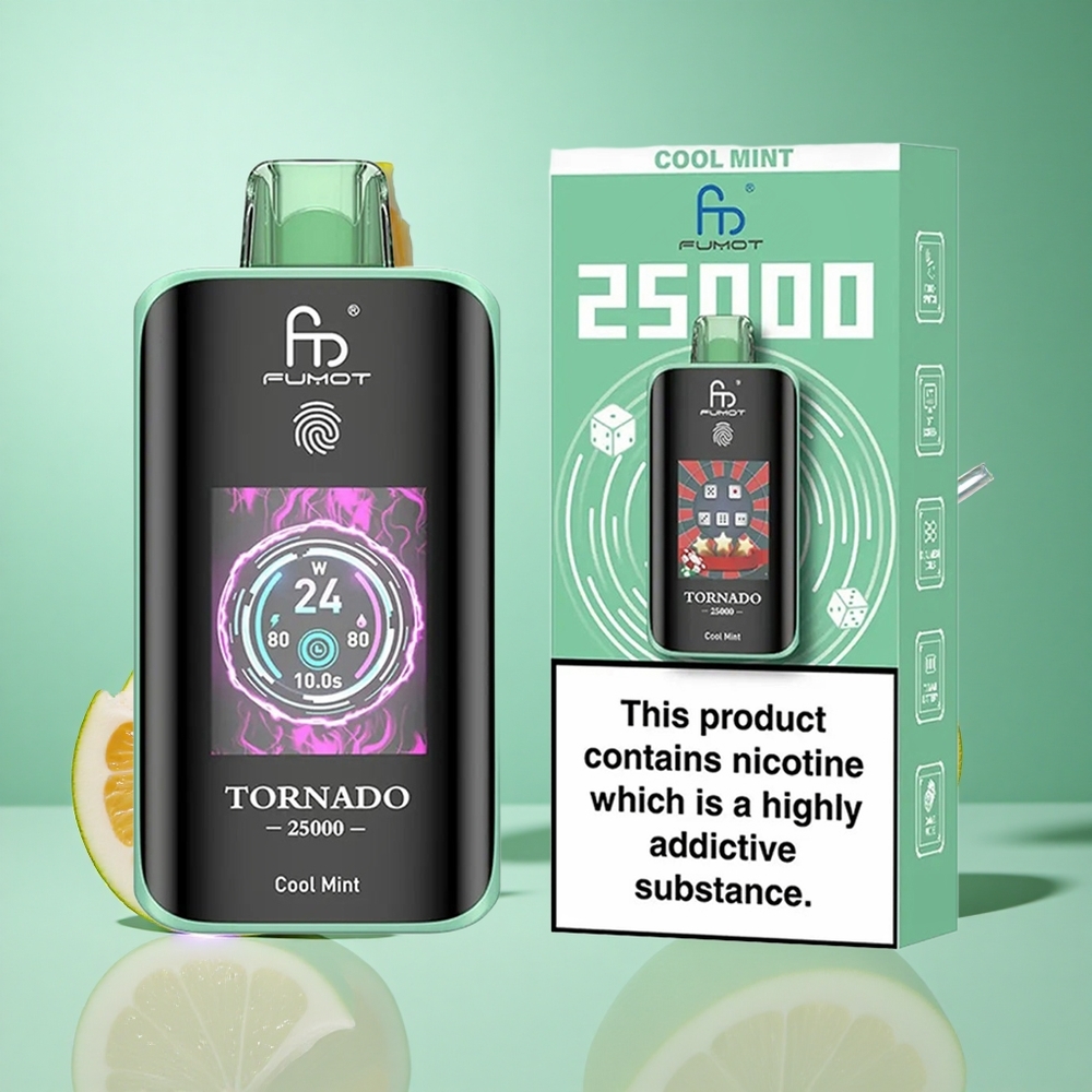 Fumot Tornado 25000 Puffs Cool Mint UK wholesale vapes HD Screen Type-C Charging
