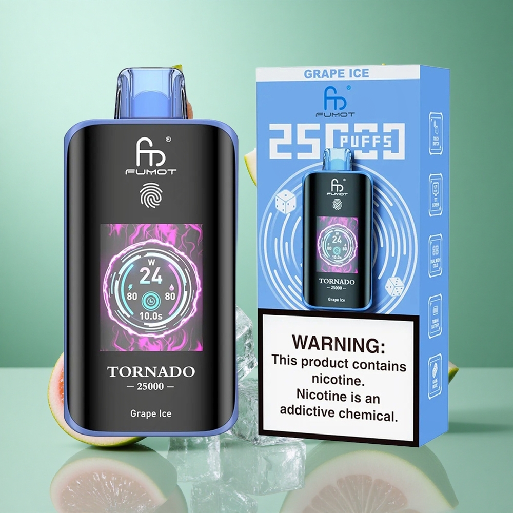 Fumot Tornado 25000 Puffs Grape Ice UK wholesale vapes HD Screen Type-C