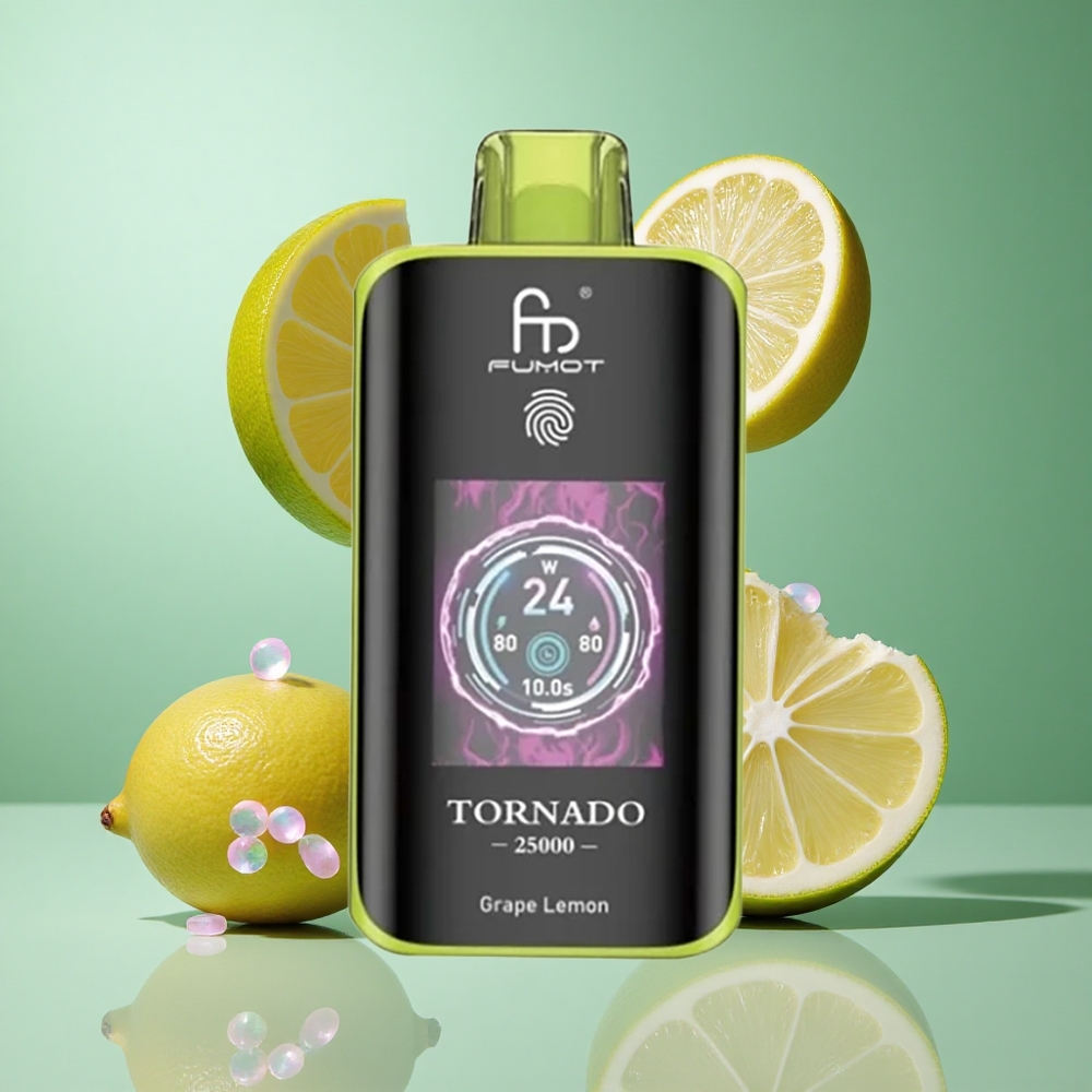 Fumot Tornado 25000 Puffs Grape Lemon UK wholesale vapes HD Screen Type-C