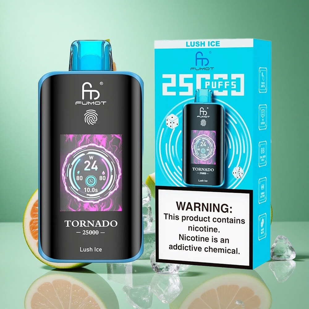 Fumot Tornado 25000 Puffs Lush Ice UK wholesale vapes HD Screen Type-C Charging