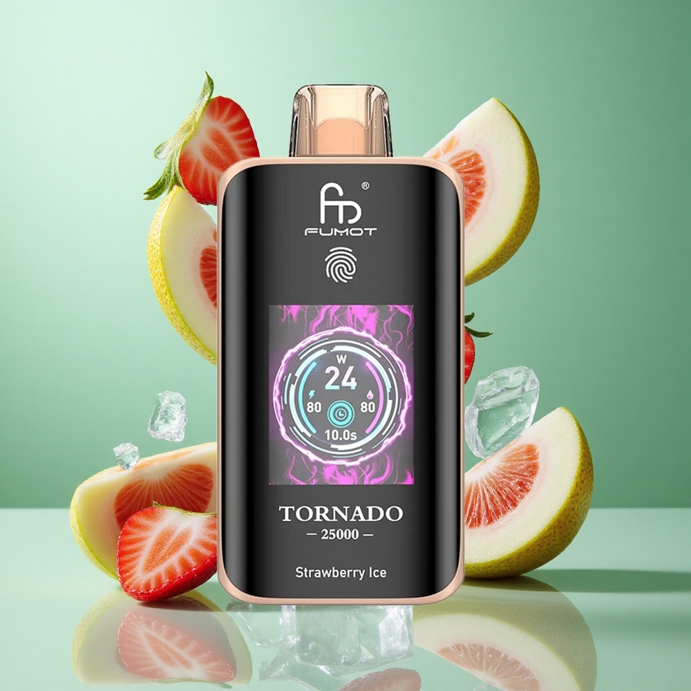 Fumot Tornado 25000 Puffs Strawberry Ice UK Wholesale Vapes HD Screen Type-C