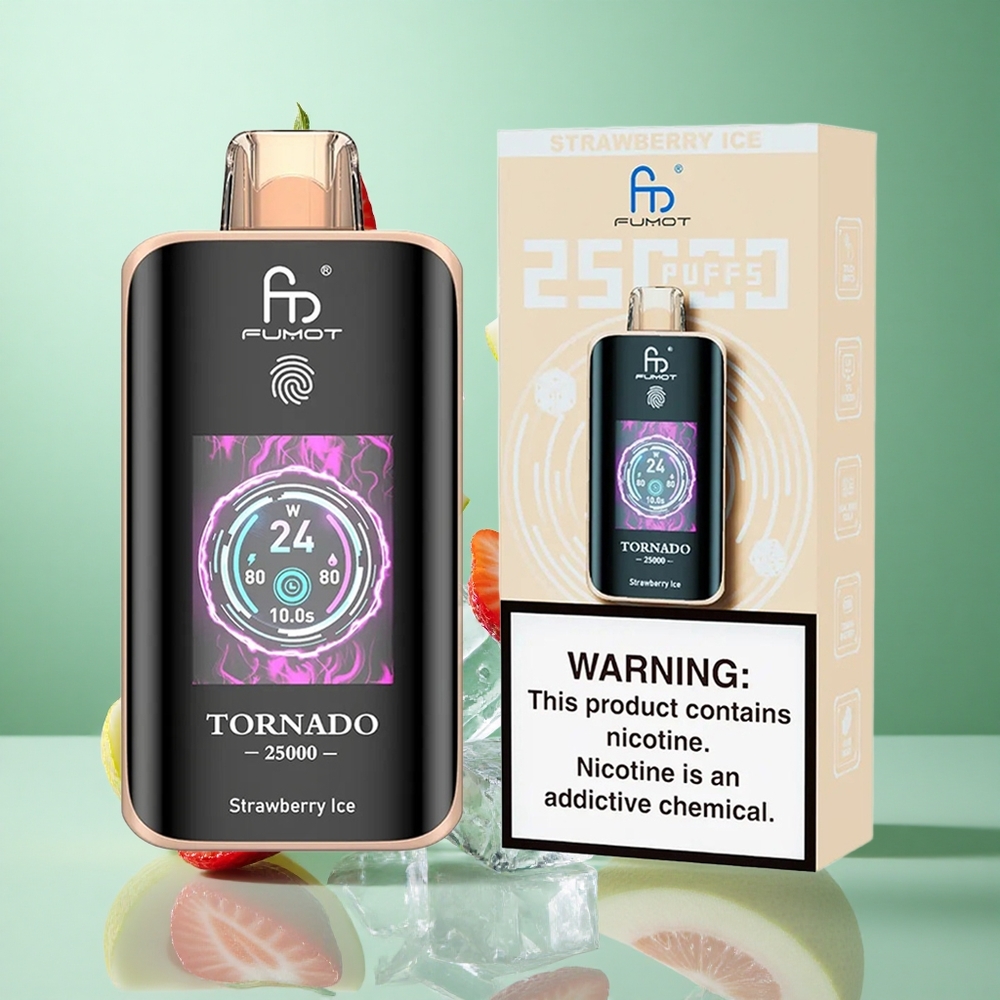 Fumot Tornado 25000 Puffs Strawberry Ice UK Wholesale Vapes HD Screen Type-C