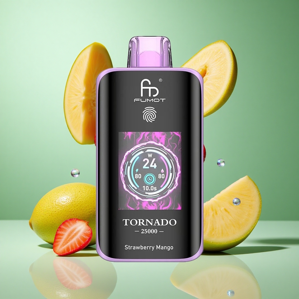 Fumot Tornado 25000 Puffs Strawberry Mango UK wholesale vapes HD Screen Type-C Charging