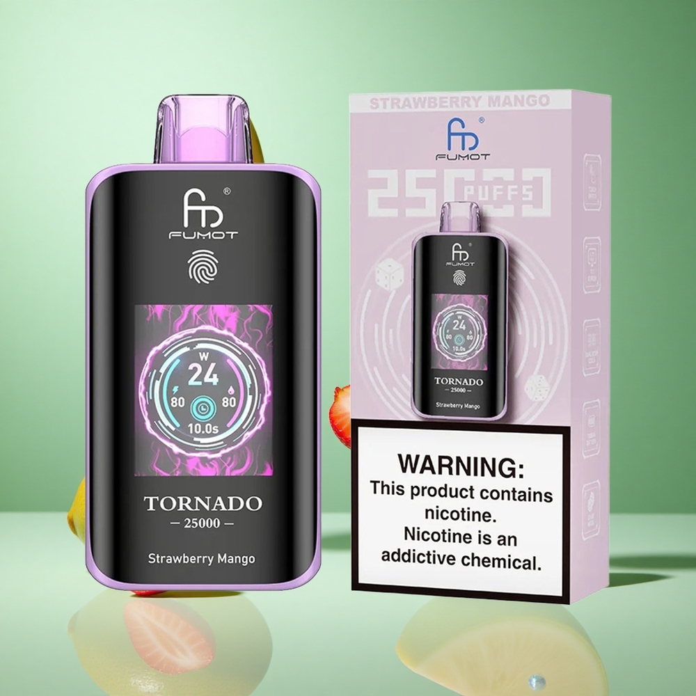 Fumot Tornado 25000 Puffs Strawberry Mango UK wholesale vapes HD Screen Type-C Charging
