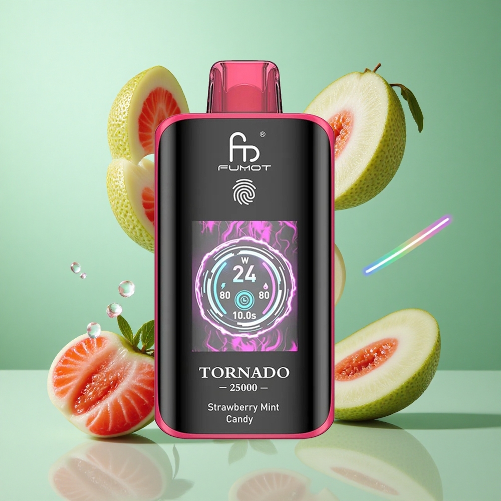 Fumot Tornado 25000 Puffs Strawberry Mint Candy UK wholesale vapes HD Screen Type-C