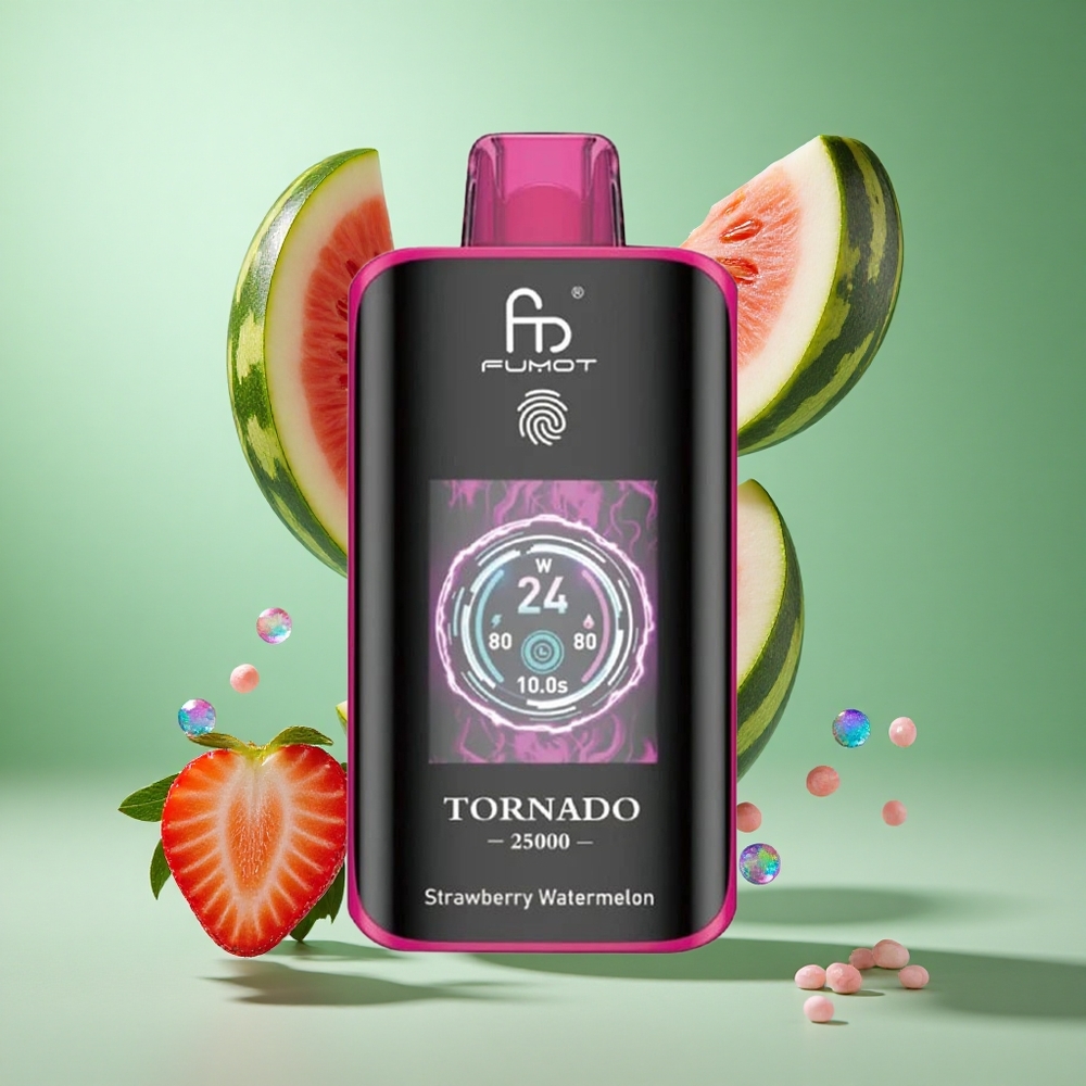 Fumot Tornado 25000 Puffs Strawberry Watermelon UK wholesale vapes HD Screen Type-C