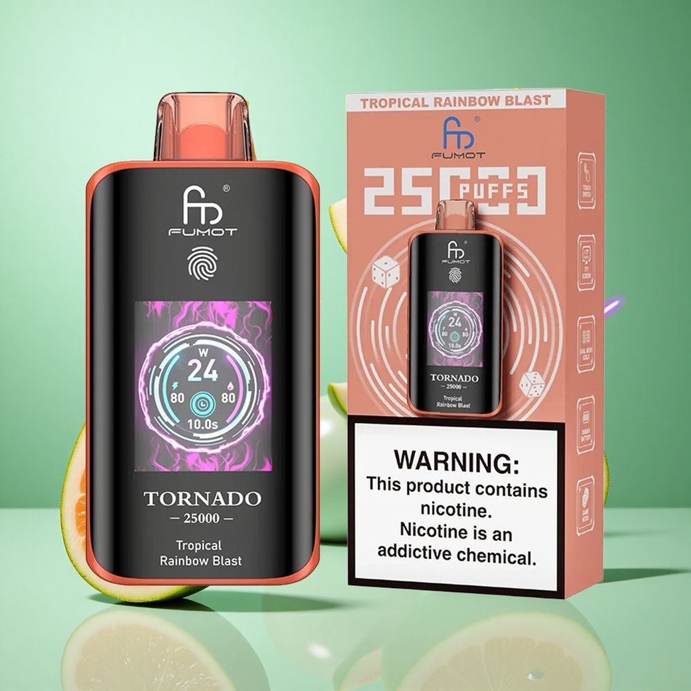 Fumot Tornado 25000 Puffs Tropical Rainbow Blast UK wholesale vapes HD Screen Type-C