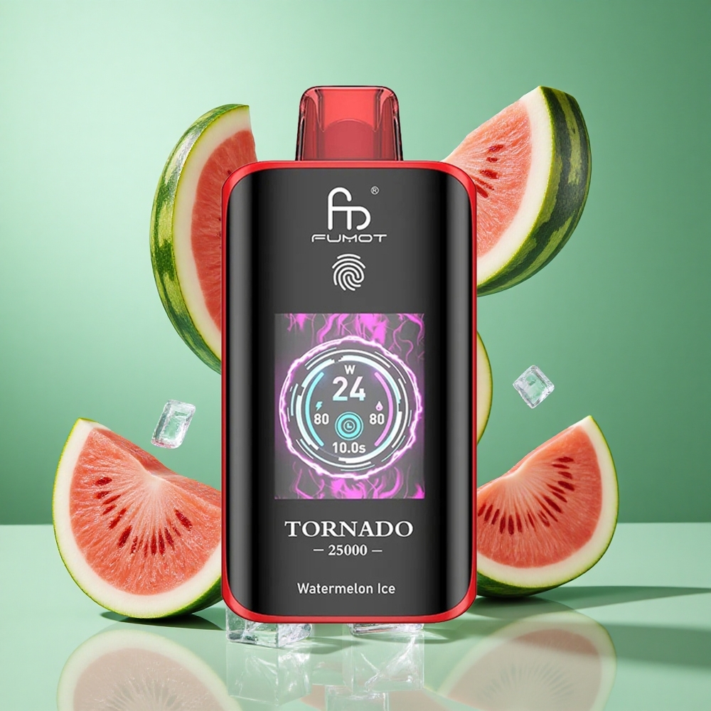 Fumot Tornado 25000 Puffs Watermelon Ice UK Wholesale Vapes HD Screen Type-C Charging