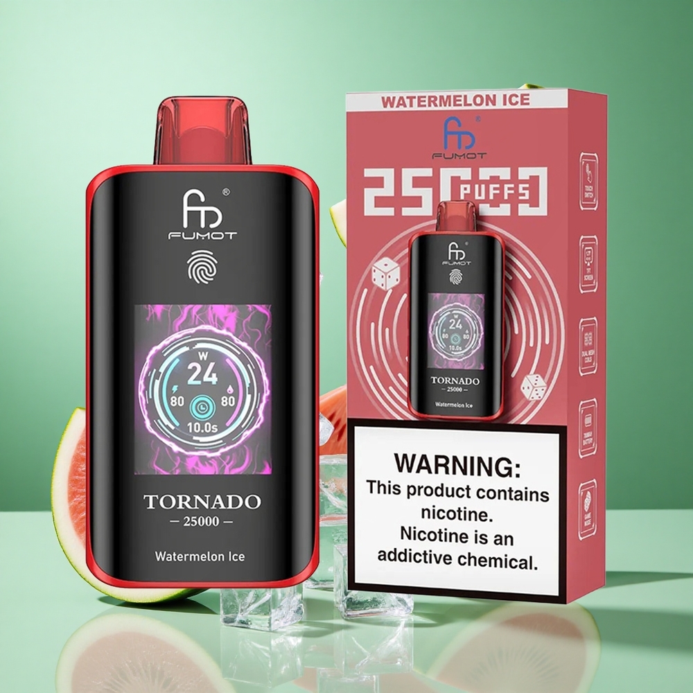Fumot Tornado 25000 Puffs Watermelon Ice UK Wholesale Vapes HD Screen Type-C Charging