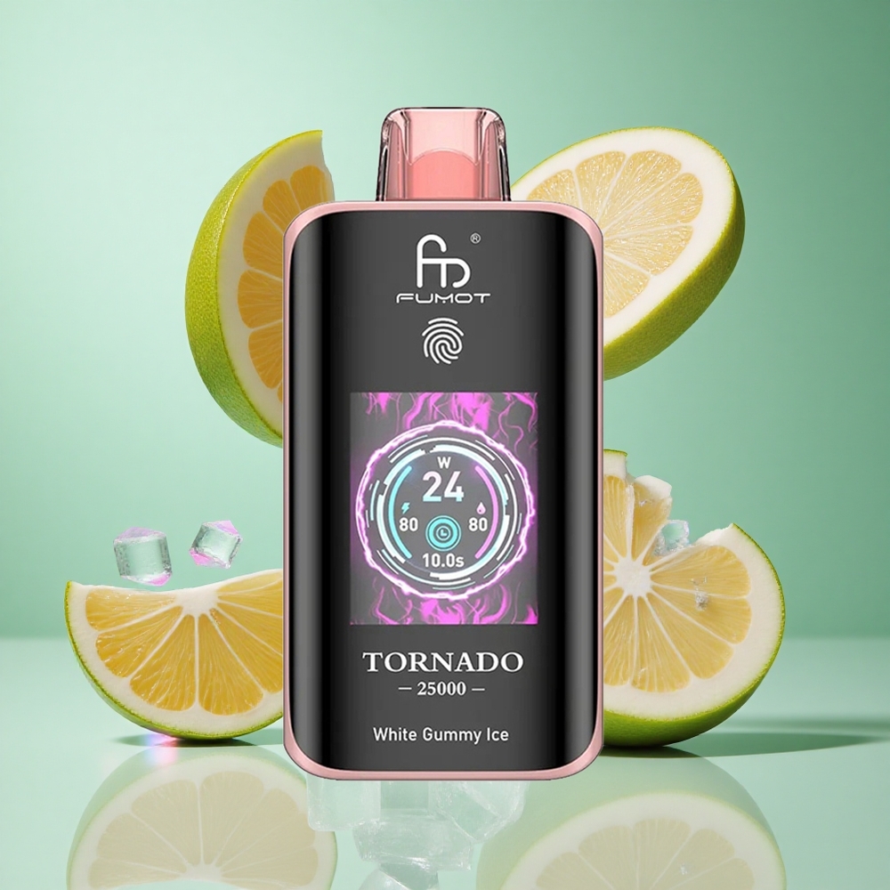 Fumot Tornado 25000 Puffs White Gummy Ice UK Wholesale Vapes HD Screen Type-C Charging