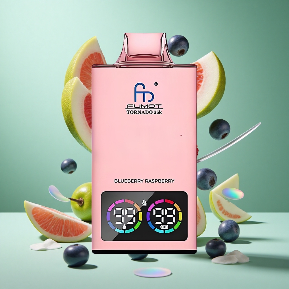 Fumot Tornado 35000 Blueberry Raspberry UK wholesale vapes with Dual Mesh Coil & Fast Charging