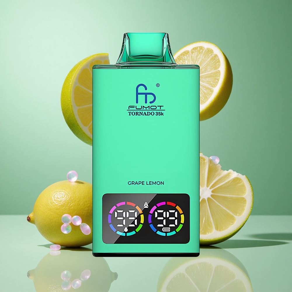 Fumot Tornado 35000 Grape Lemon UK wholesale vapes Dual Mesh Coil Fast Charging
