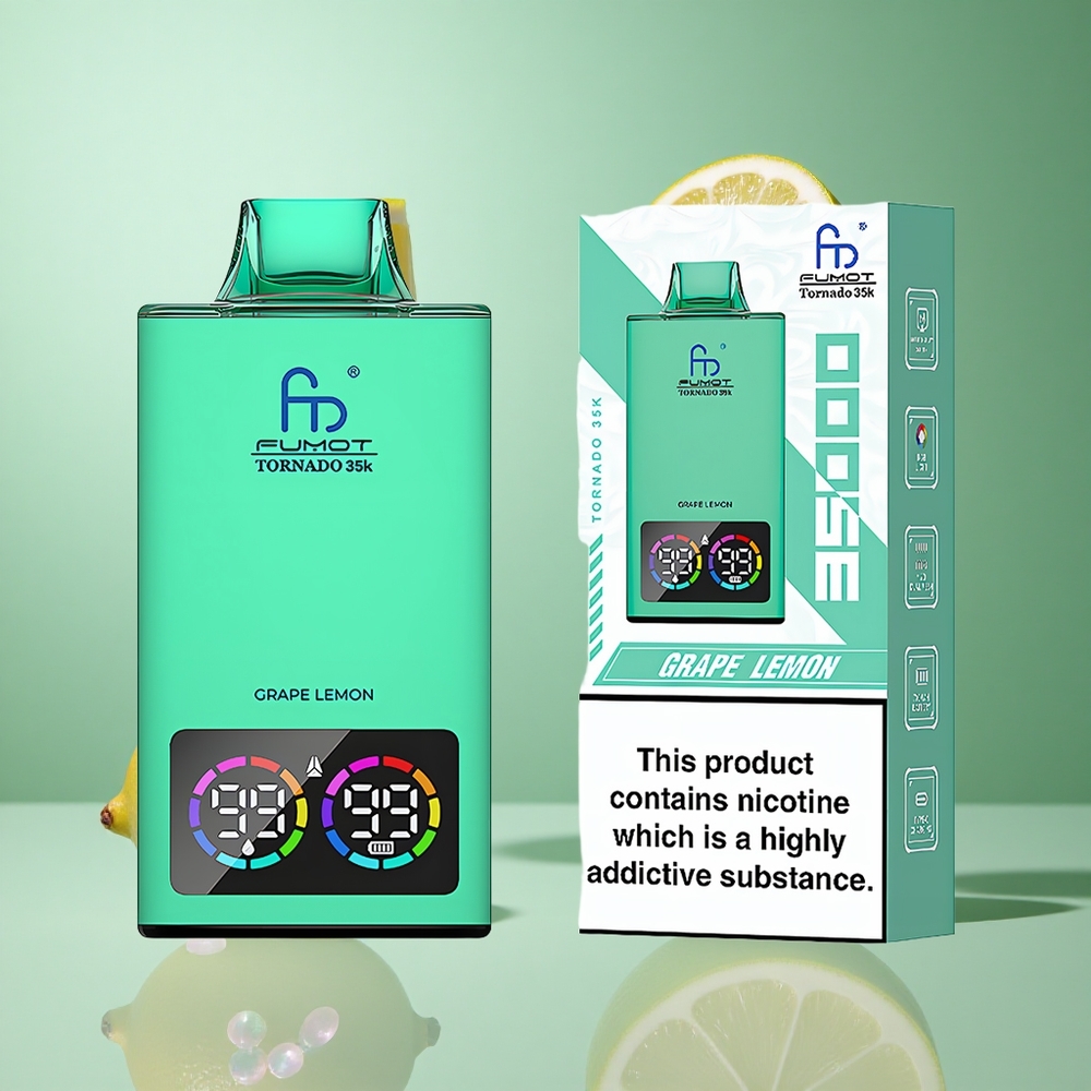 Fumot Tornado 35000 Grape Lemon UK wholesale vapes Dual Mesh Coil Fast Charging