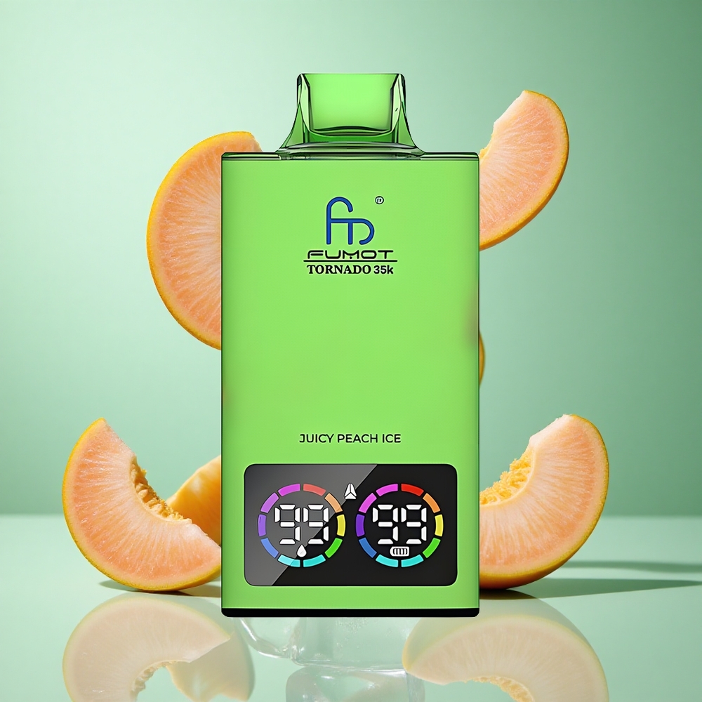 Fumot Tornado 35000 Juicy Peach Ice UK Wholesale Vapes Dual Mesh Coil Fast Charging