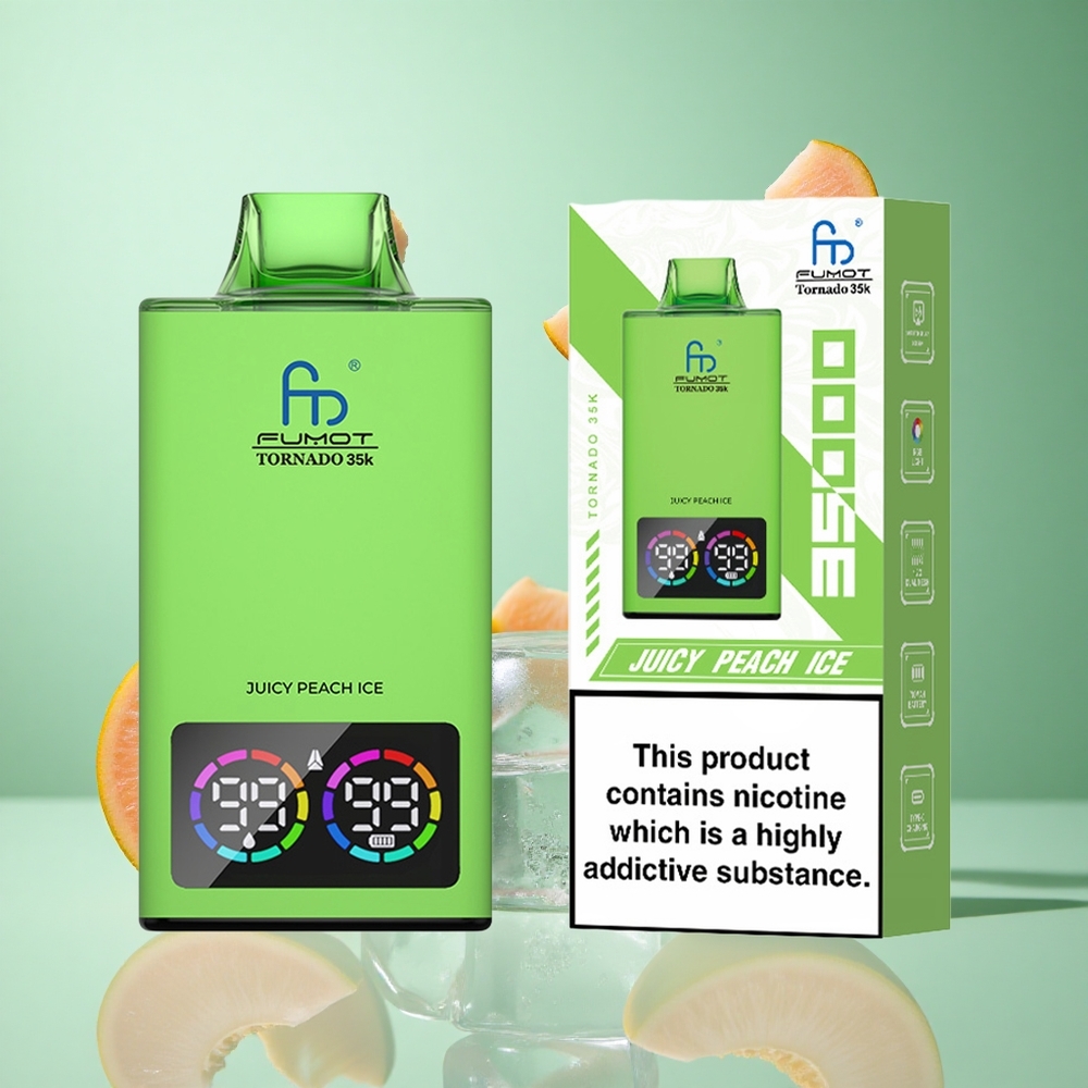 Fumot Tornado 35000 Juicy Peach Ice UK Wholesale Vapes Dual Mesh Coil Fast Charging