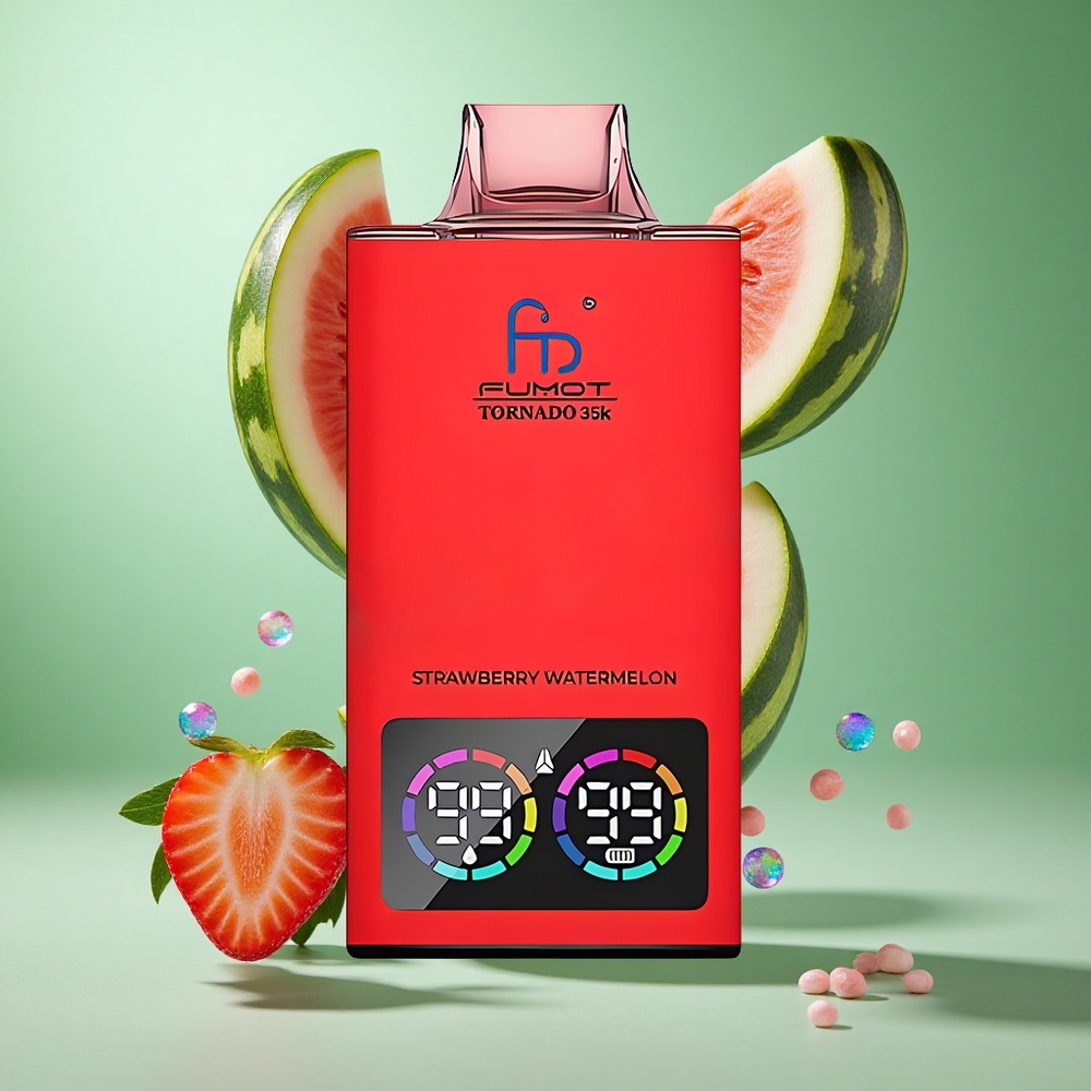 Fumot Tornado 35000 Strawberry Watermelon UK wholesale vapes with Dual Mesh Coil & Fast Charging