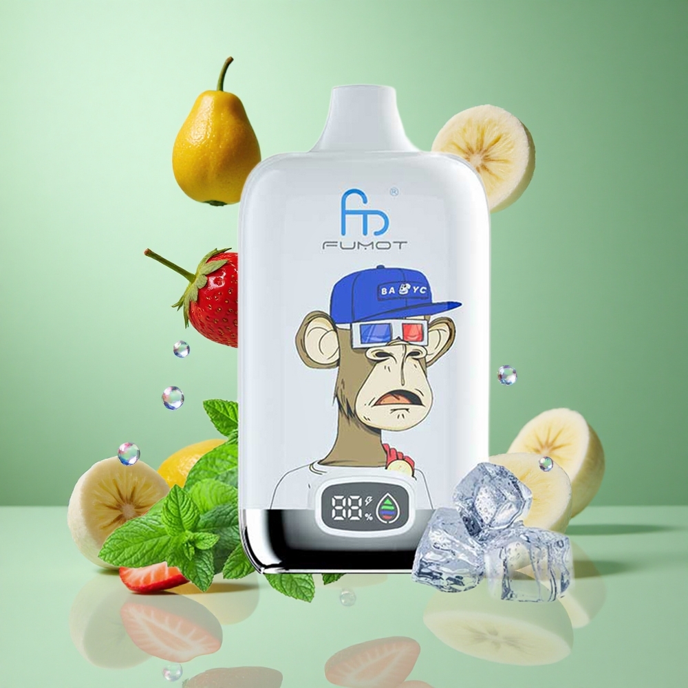 Fumot Tornado Digital Box 12000 Puffs Strawberry Banana UK Wholesale Vapes 20ml E-Liquid Mesh Coil