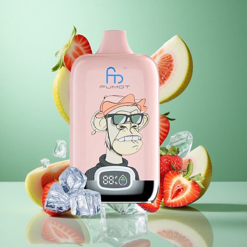 Fumot Tornado Digital Box 12000 Puffs Strawberry Ice UK Wholesale Vapes with 20ml E-Liquid & Mesh Coil