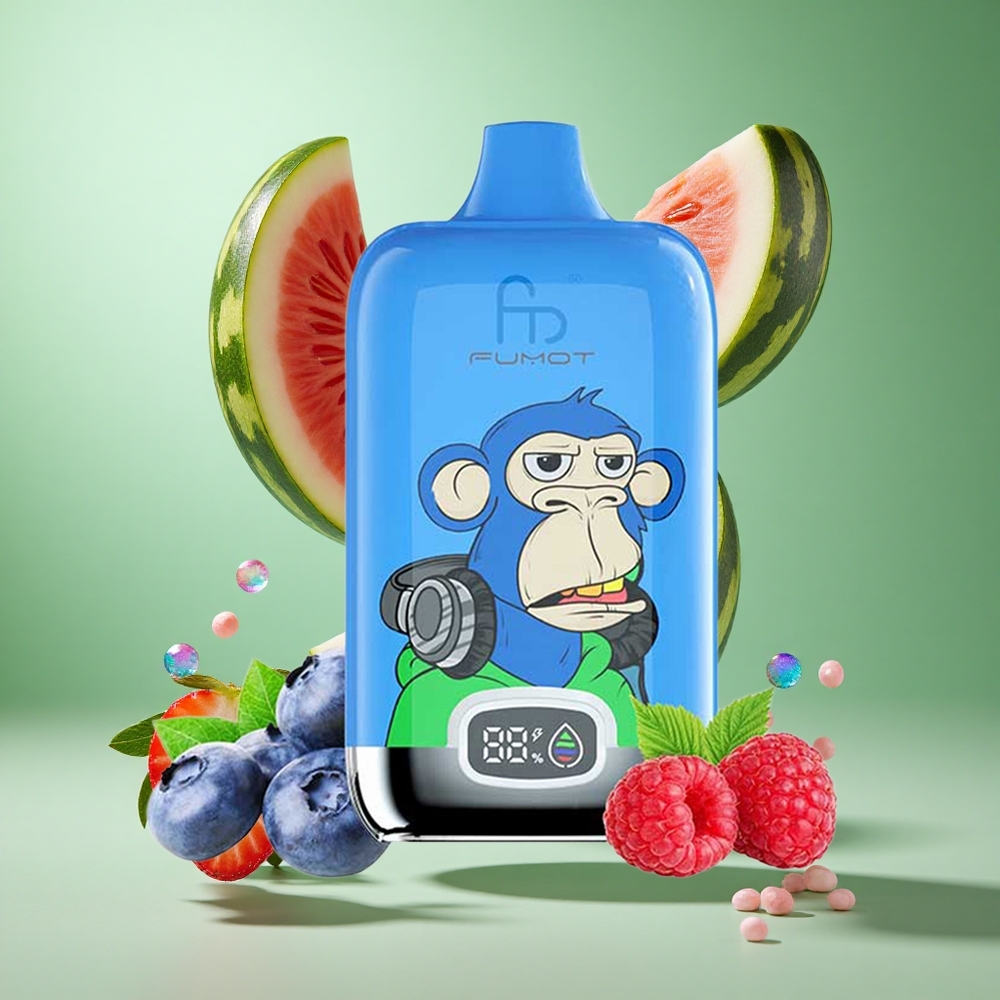 Fumot Tornado Digital Box 12000 Puffs Strawberry Watermelon UK Wholesale Vapes with Type-C Charging & Mesh Coil