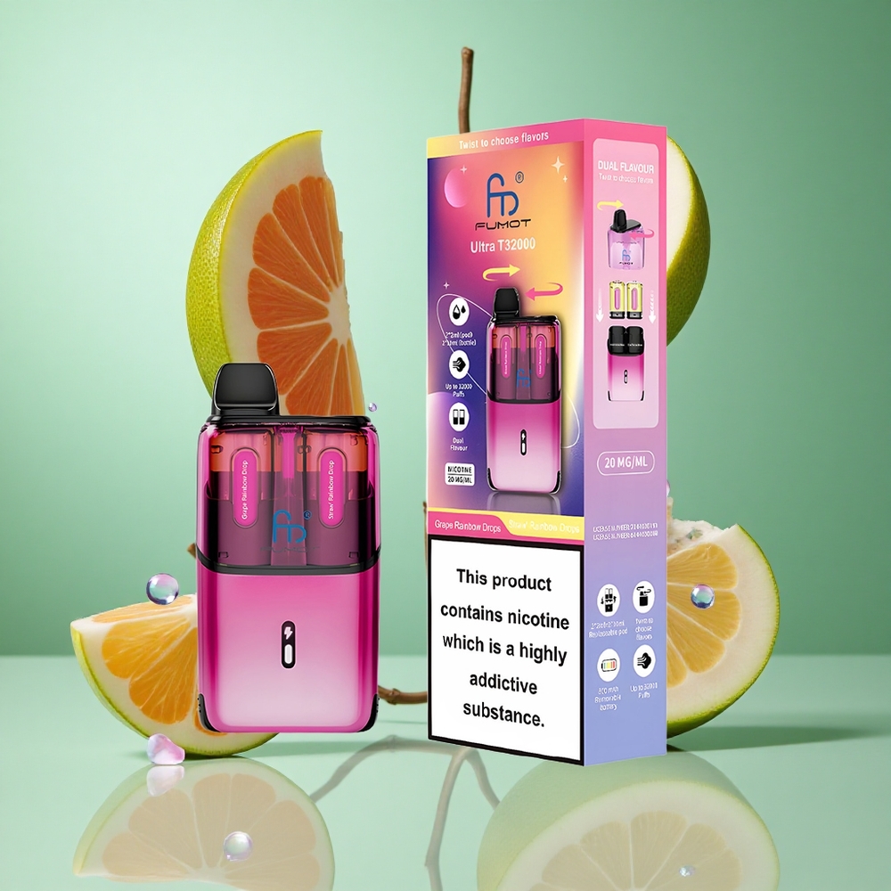 Fumot Ultra T32000 32000 Puffs Grape Rainbow Drops - Straw Rainbow Drops UK wholesale vapes 800mAh Type-C Fast Charging