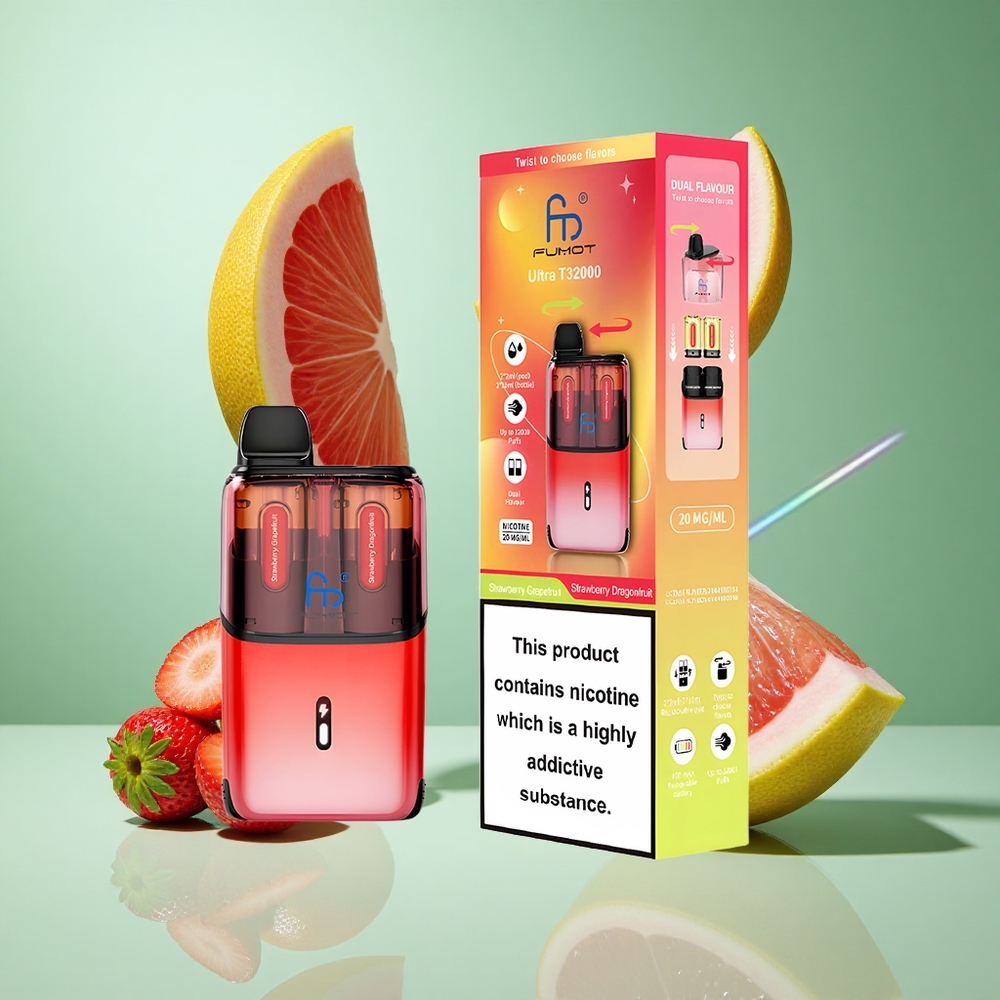 Fumot Ultra T32000 Strawberry Grapefruit Dragonfruit UK wholesale vapes 800mAh Type-C Fast Charging