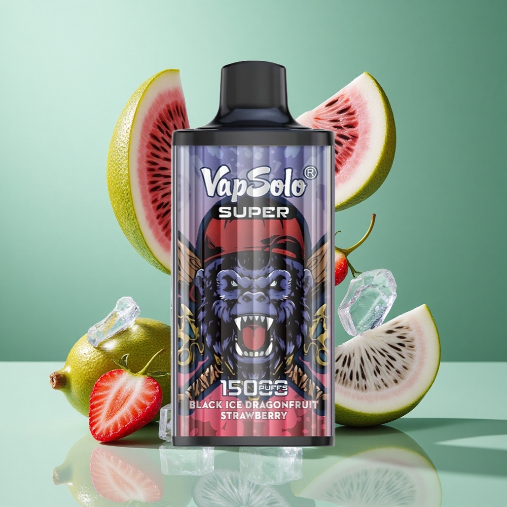 Vapsolo Super 15000 Puffs Black Ice Dragonfruit Strawberry UK Wholesale Vapes 40ml E-Liquid Type-C