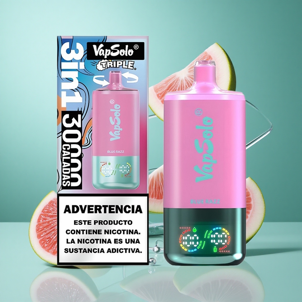 VapSolo Triple 30000 Puffs Blue Razz UK wholesale vapes with 40ml E-Liquid & Type-C Charging