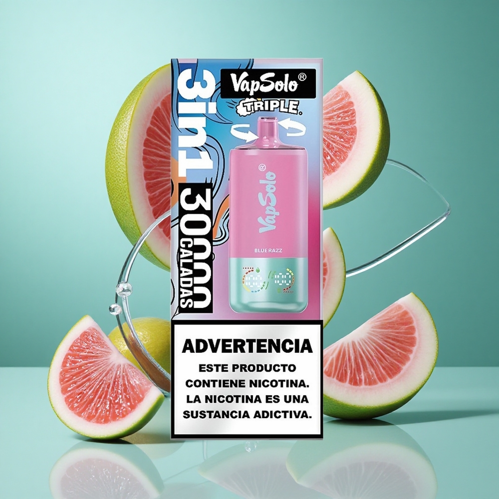 VapSolo Triple 30000 Puffs Blue Razz UK wholesale vapes with 40ml E-Liquid & Type-C Charging