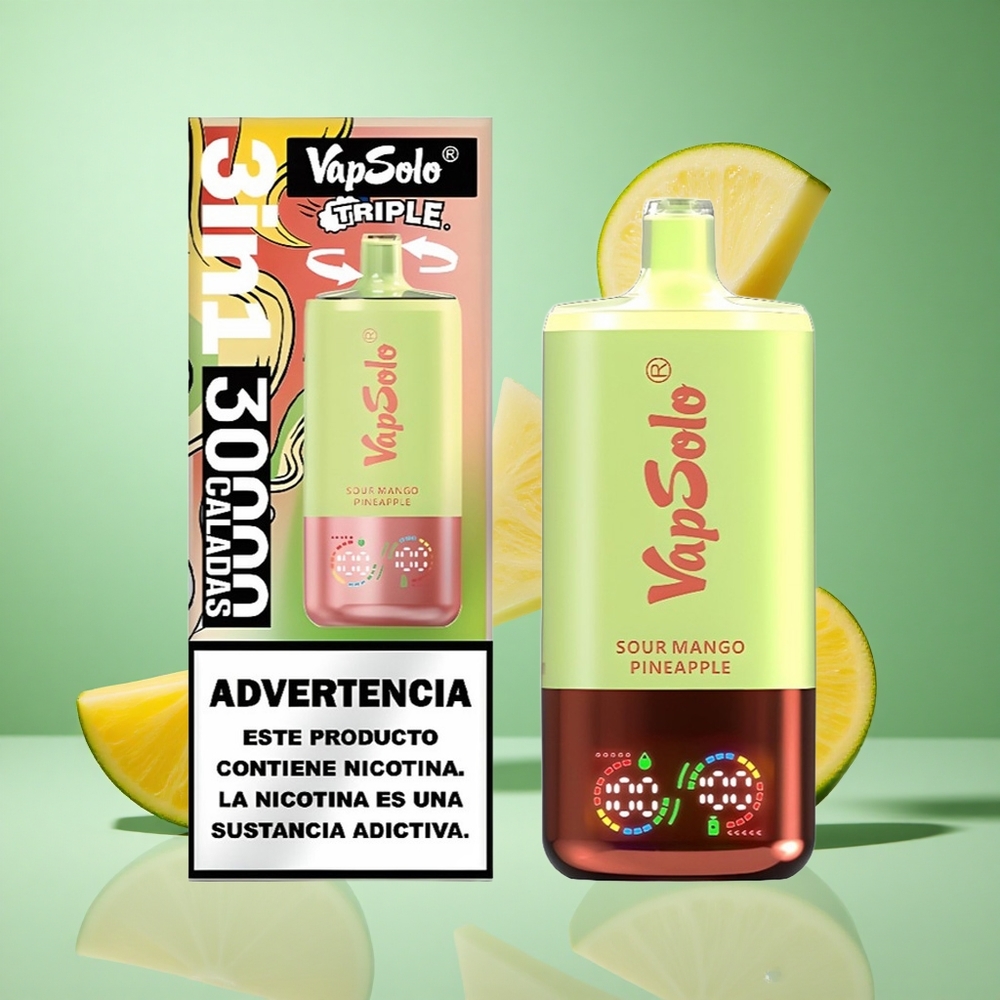 VapSolo Triple 30000 Puffs Sour Mango Pineapple UK Wholesale Vapes 40ml Type-C