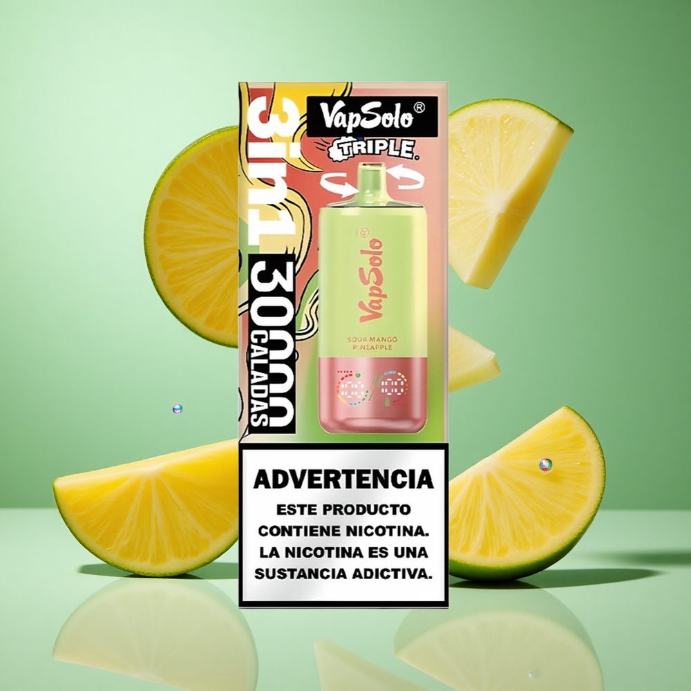 VapSolo Triple 30000 Puffs Sour Mango Pineapple UK Wholesale Vapes 40ml Type-C