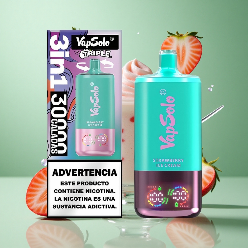 VapSolo Triple 30000 Puffs Strawberry Ice Cream UK wholesale vapes with Type-C Charging