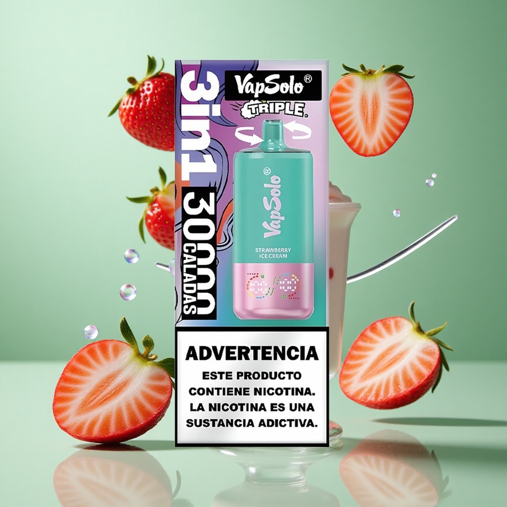 VapSolo Triple 30000 Puffs Strawberry Ice Cream UK wholesale vapes with Type-C Charging