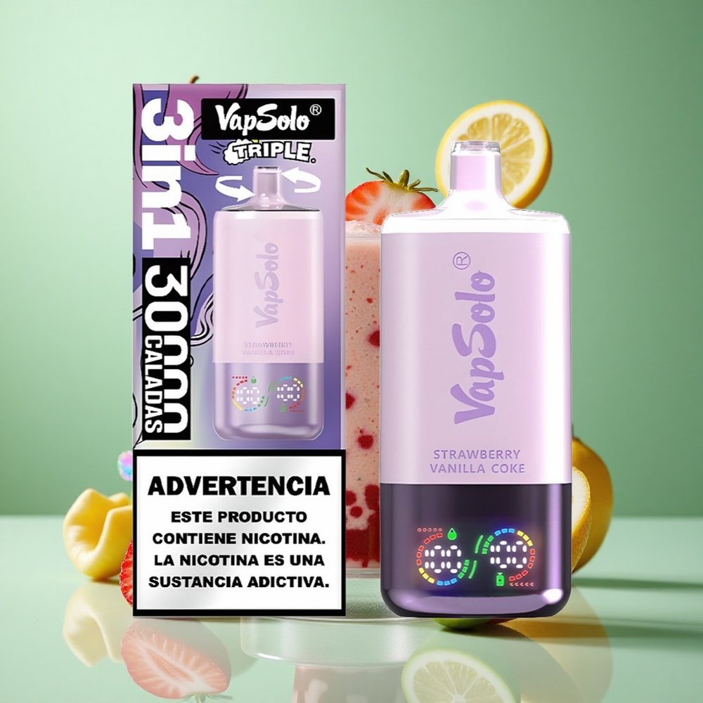 VapSolo Triple 30000 Puffs Strawberry Vanilla Coke UK Wholesale Vapes 40ml 3 Oil Tanks