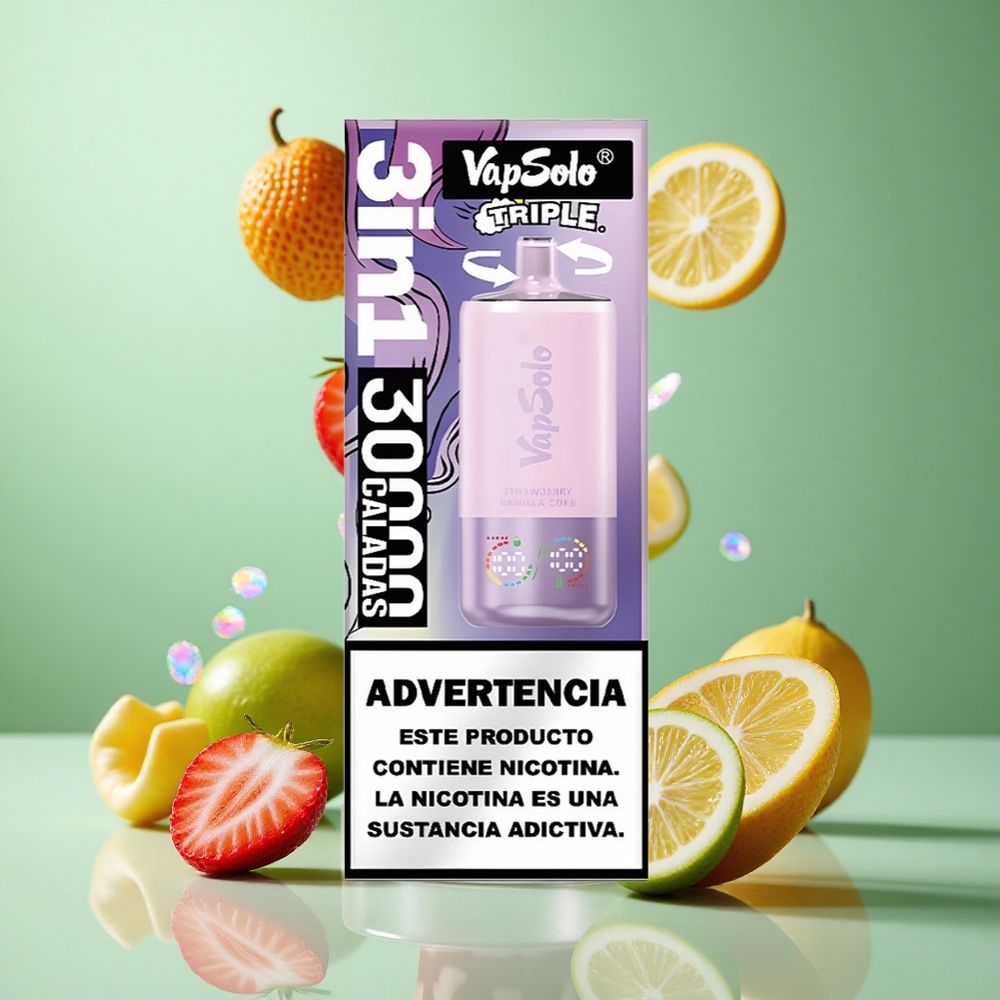 VapSolo Triple 30000 Puffs Strawberry Vanilla Coke UK Wholesale Vapes 40ml 3 Oil Tanks