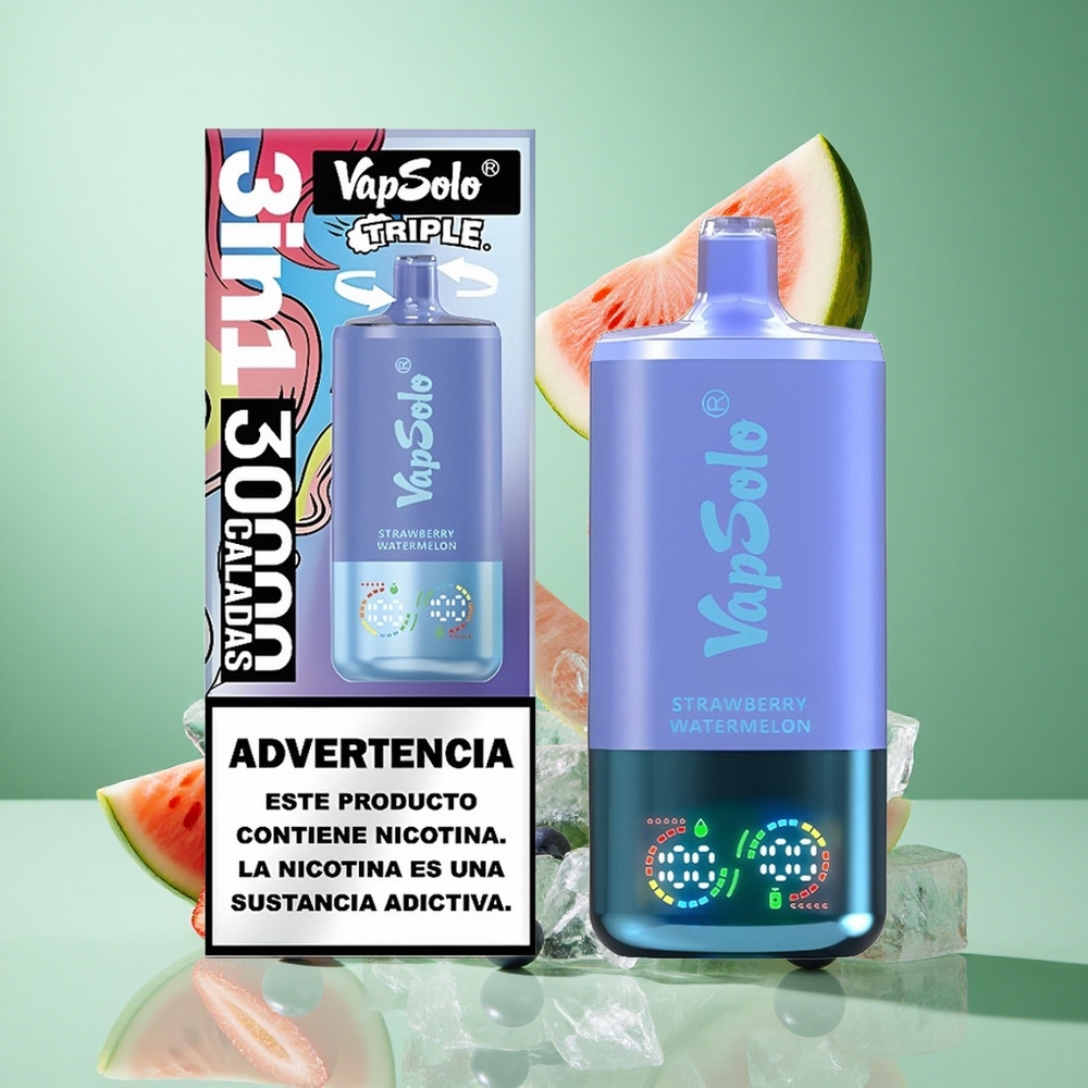 VapSolo Triple 30000 Puffs Strawberry Watermelon & Blueberry Ice UK wholesale vapes 40ml Type-C