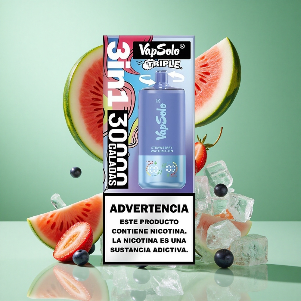 VapSolo Triple 30000 Puffs Strawberry Watermelon & Blueberry Ice UK wholesale vapes 40ml Type-C