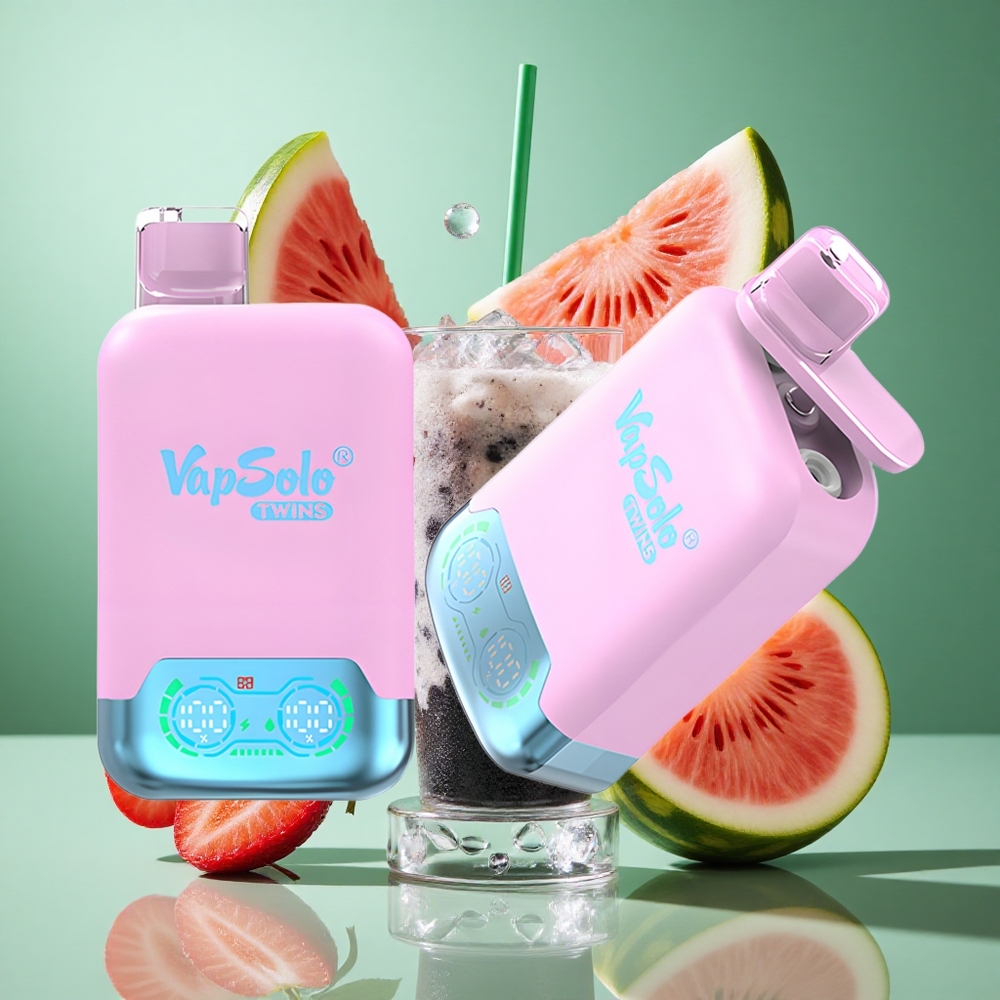 Vapsolo Twins 20000 Puffs Black Ice Dragon Fruit Strawberry & Raspberry Watermelon UK Wholesale Vapes 40ml Dual Tank Type-C