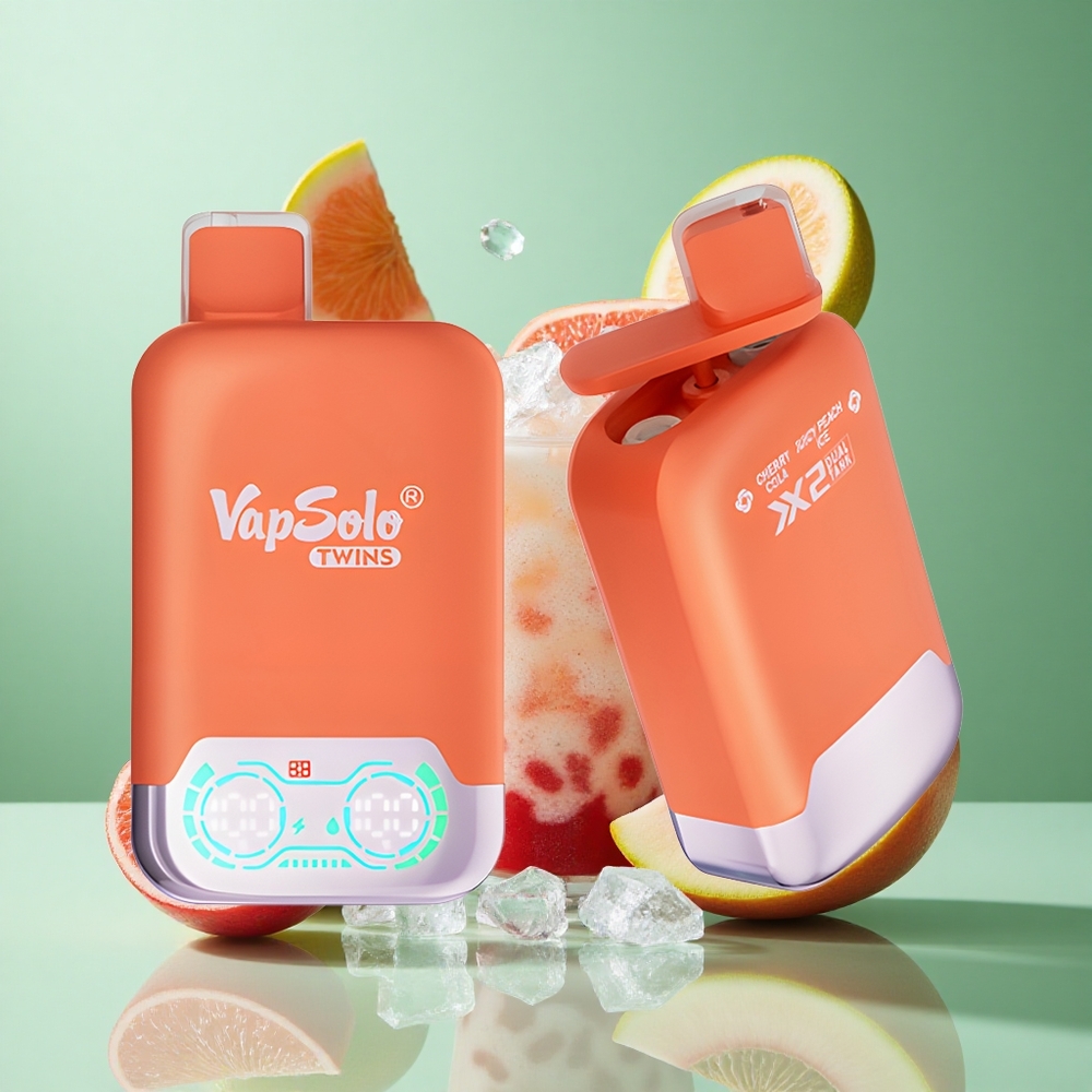 Vapsolo Twins 20000 Puffs Cherry Cola & Juicy Peach Ice UK wholesale vapes Type-C Charging