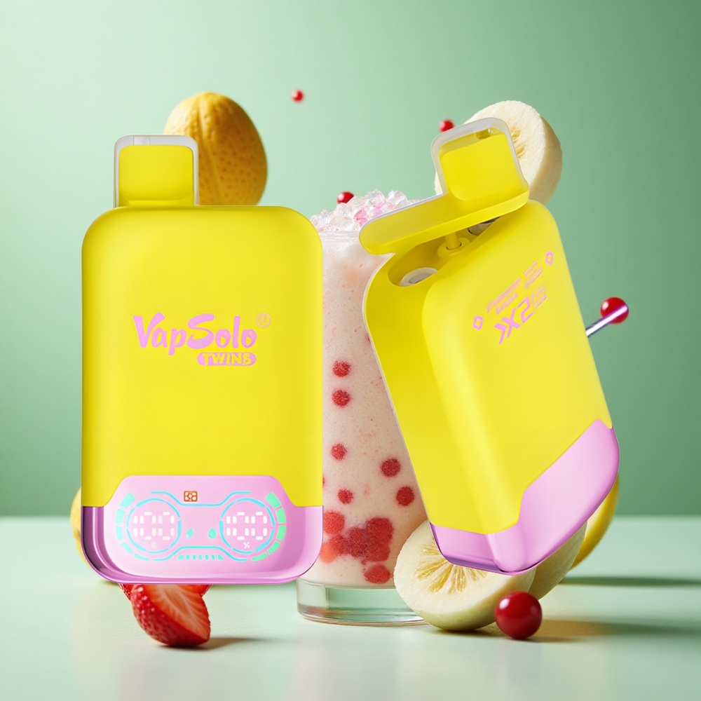 Vapsolo Twins 20000 Puffs Strawberry Banana & Fizzy Cherry UK wholesale vapes Dual Tank Type-C