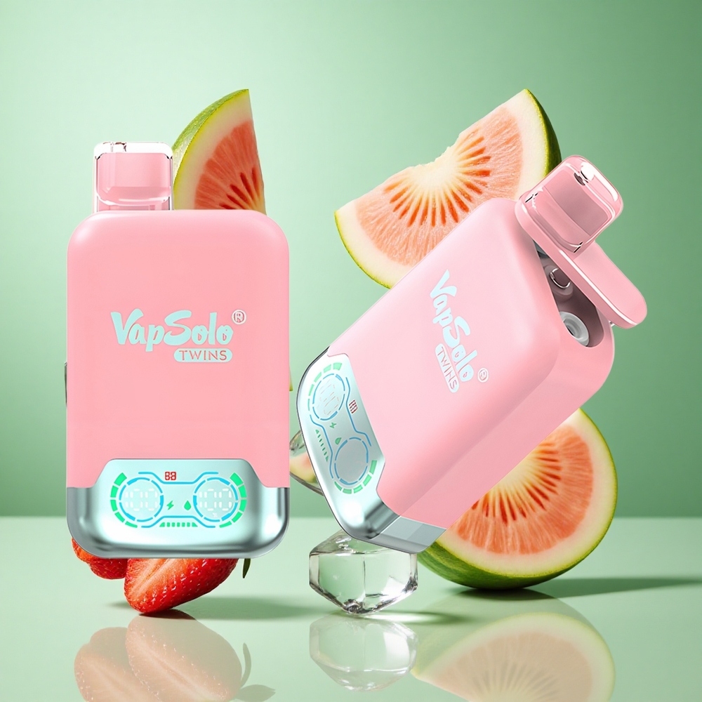 Vapsolo Twins 20000 Puffs Strawberry Ice & Mango Peach Watermelon UK wholesale vapes 40ml Dual Tank Type-C