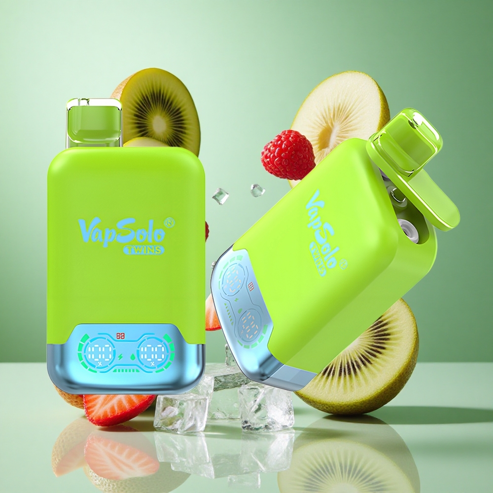 Vapsolo Twins 20000 Puffs Strawberry Kiwi & Strawberry Raspberry Cherry Ice UK wholesale vapes 40ml Dual Tank Type-C