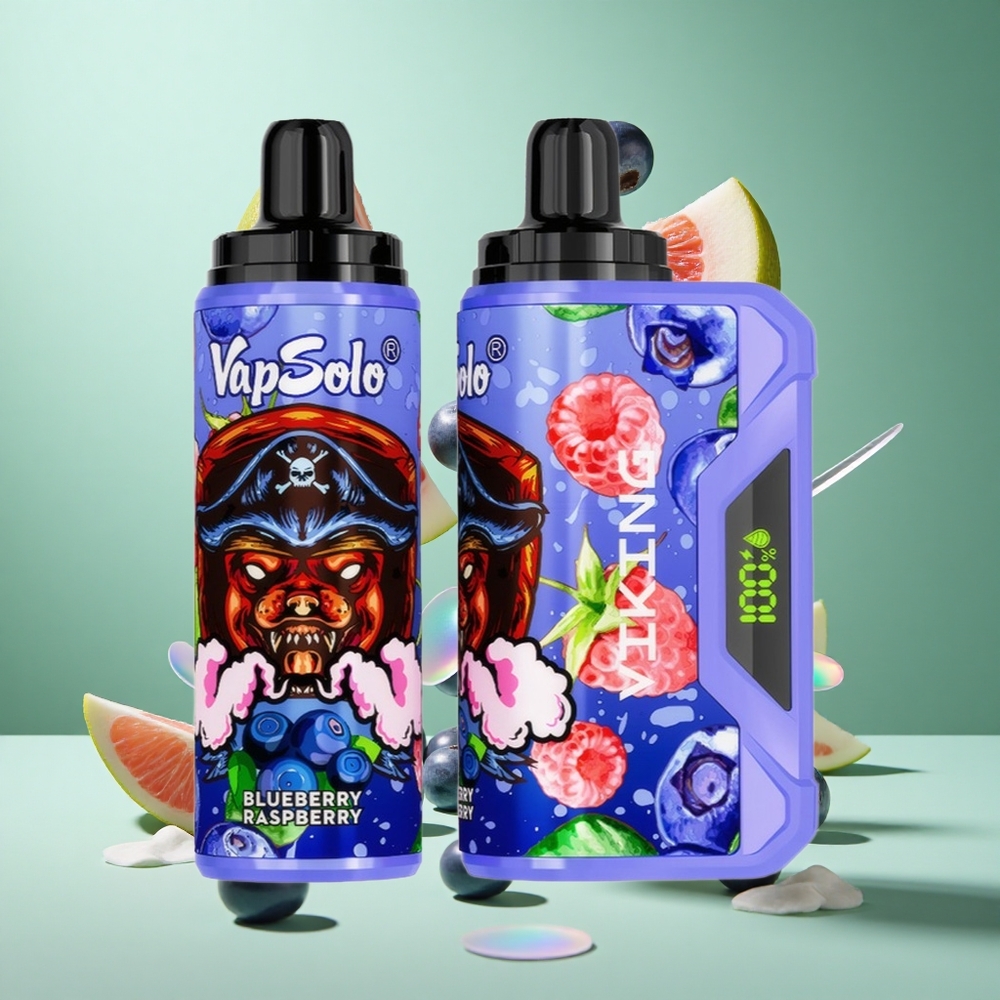 VapSolo VIKING 12000 Puffs Blueberry Raspberry UK wholesale vapes with Type-C & LED Display