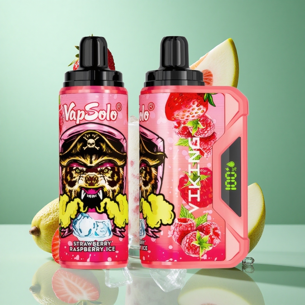 VapSolo VIKING 12000 Puffs Strawberry Raspberry Ice UK Wholesale Vapes with Type-C Charging & LED Display