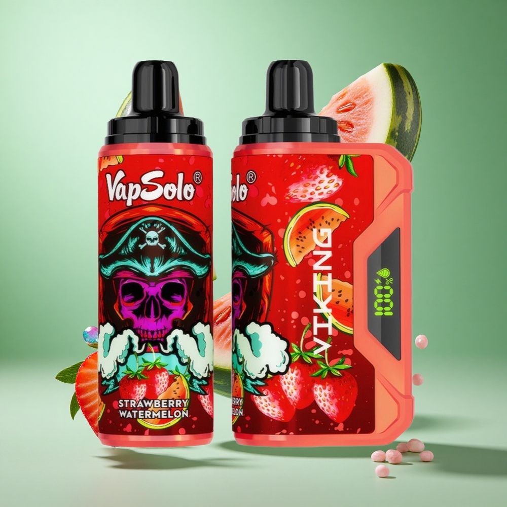 VapSolo VIKING 12000 Puffs Strawberry Watermelon UK wholesale vapes with Type-C & LED Display