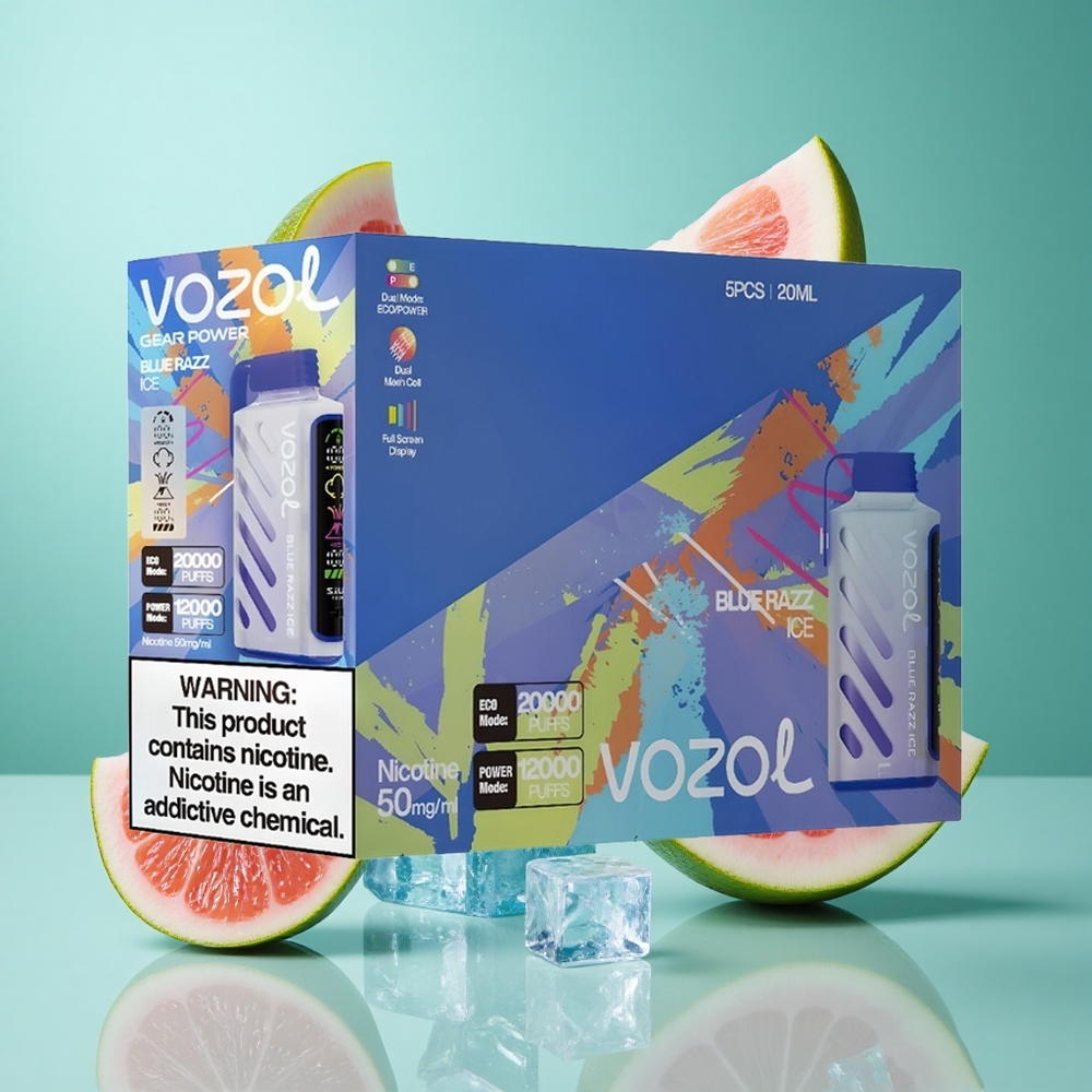 VOZOL Gear Power 20000 Puffs Blue Razz Ice UK wholesale vapes with Dual Mesh Coil & Full Screen Display