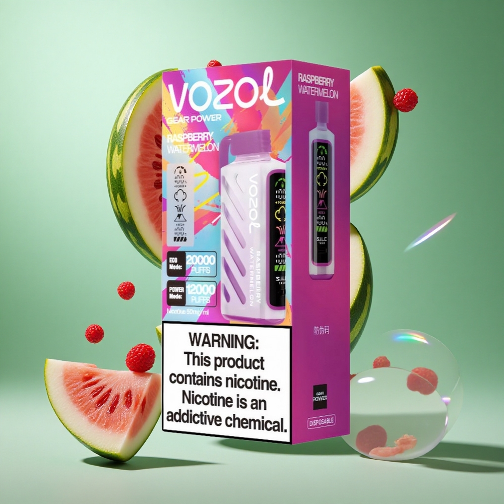 VOZOL Gear Power 20000 Puffs Raspberry Watermelon UK wholesale vapes with 20mL Pre-Filled & Dual Mesh Coil