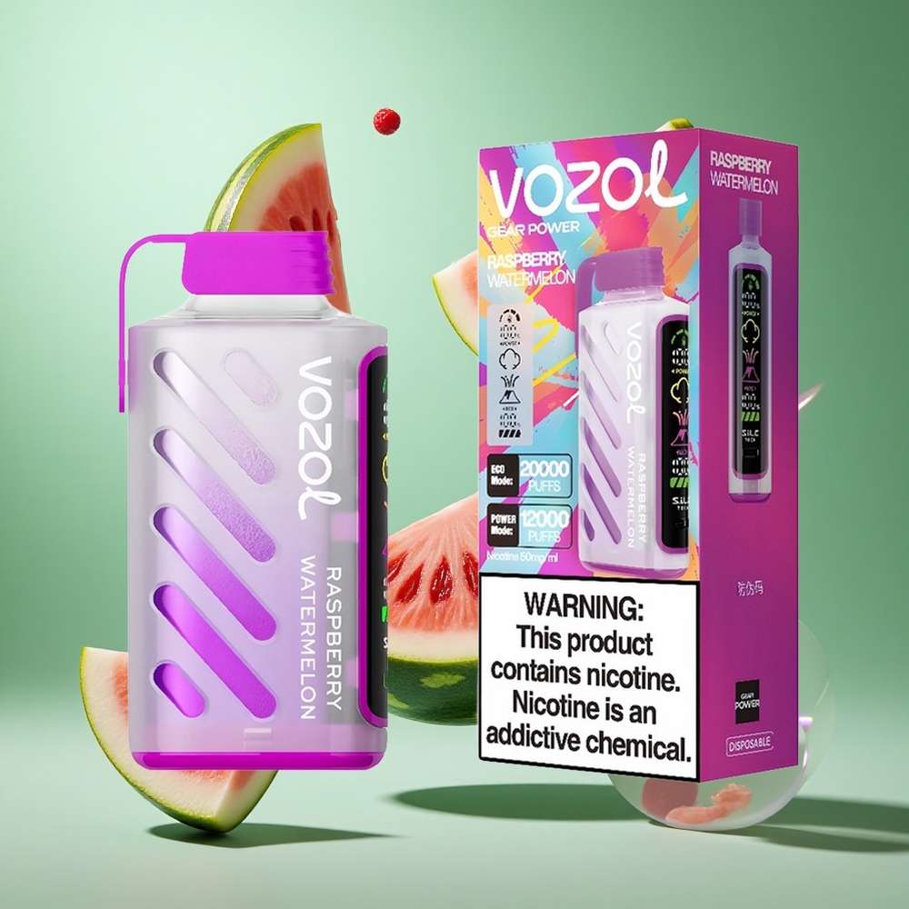 VOZOL Gear Power 20000 Puffs Raspberry Watermelon UK wholesale vapes with 20mL Pre-Filled & Dual Mesh Coil